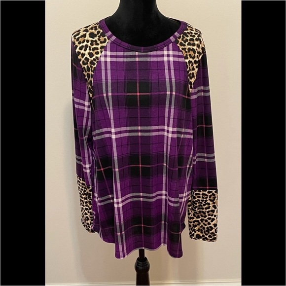 Purple Leopard Checkered Shirt Size 2X - Picture 2 of 2